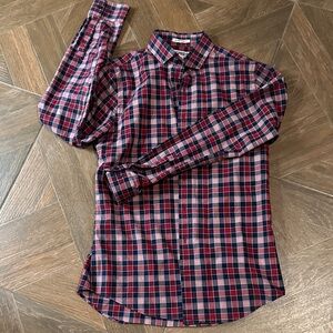 Express Men's Plaid Shirt - Navy and Pink